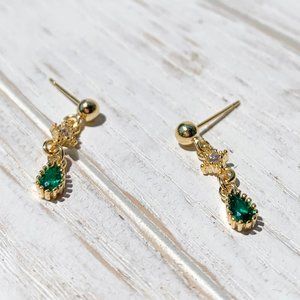 14K Gold Plated Tiny Green Crystal studs earings